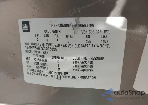 2002 Buick Lesabre Custom из США, поврежденный, VIN 1G4HP54K724203658